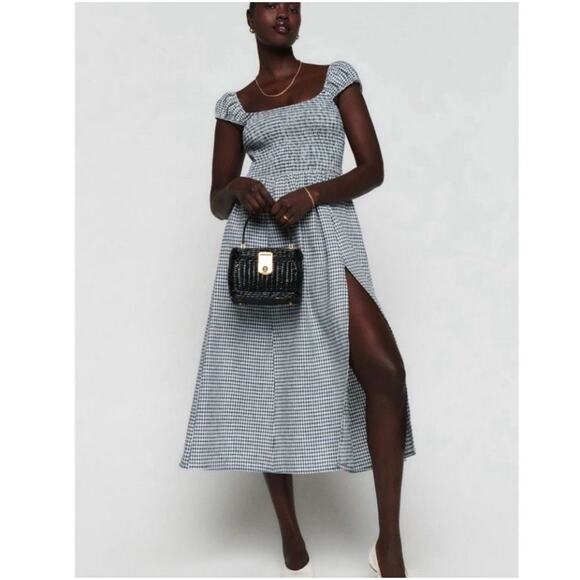 Reformation Small Tavi Gingham Checkered Linen Midi Dress Cottagecore Boho Ae22 - Picture 2 of 8